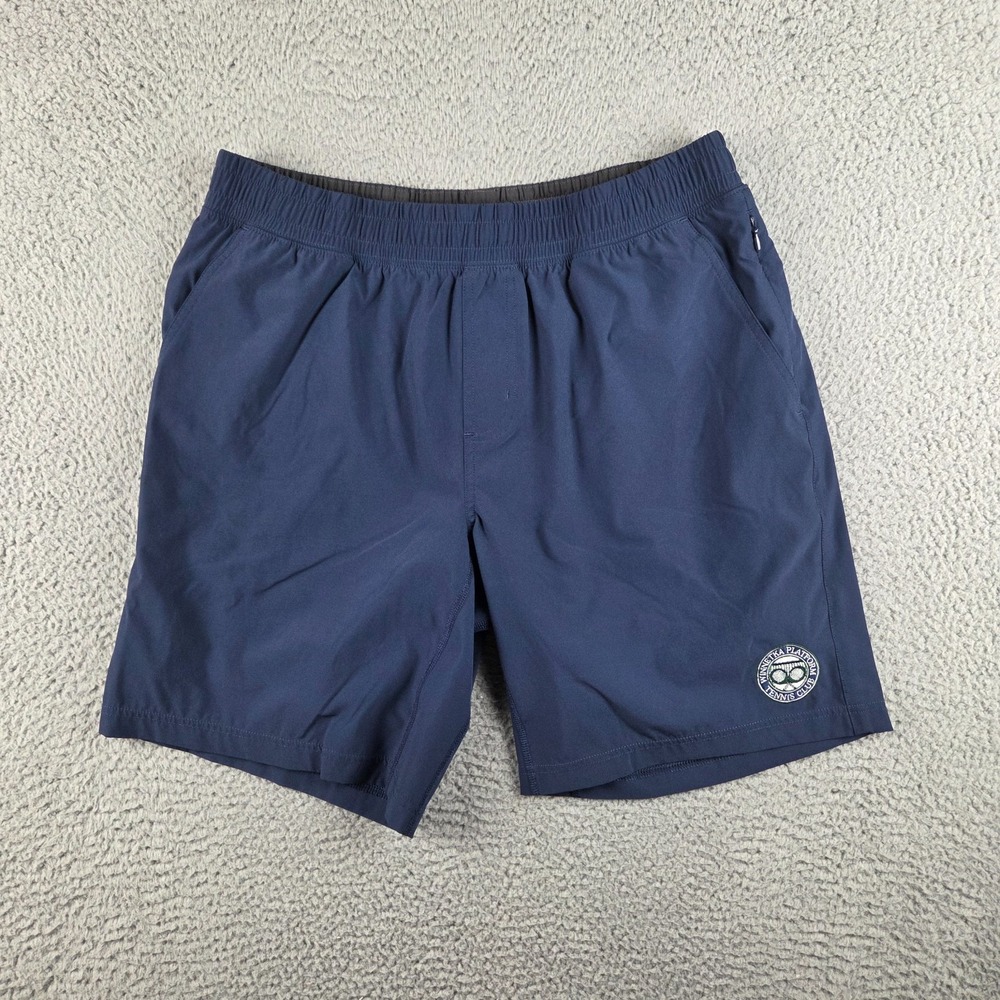 Rhone Shorts Mens Large Blue Lined Athletic Training Short 8.5" Logo